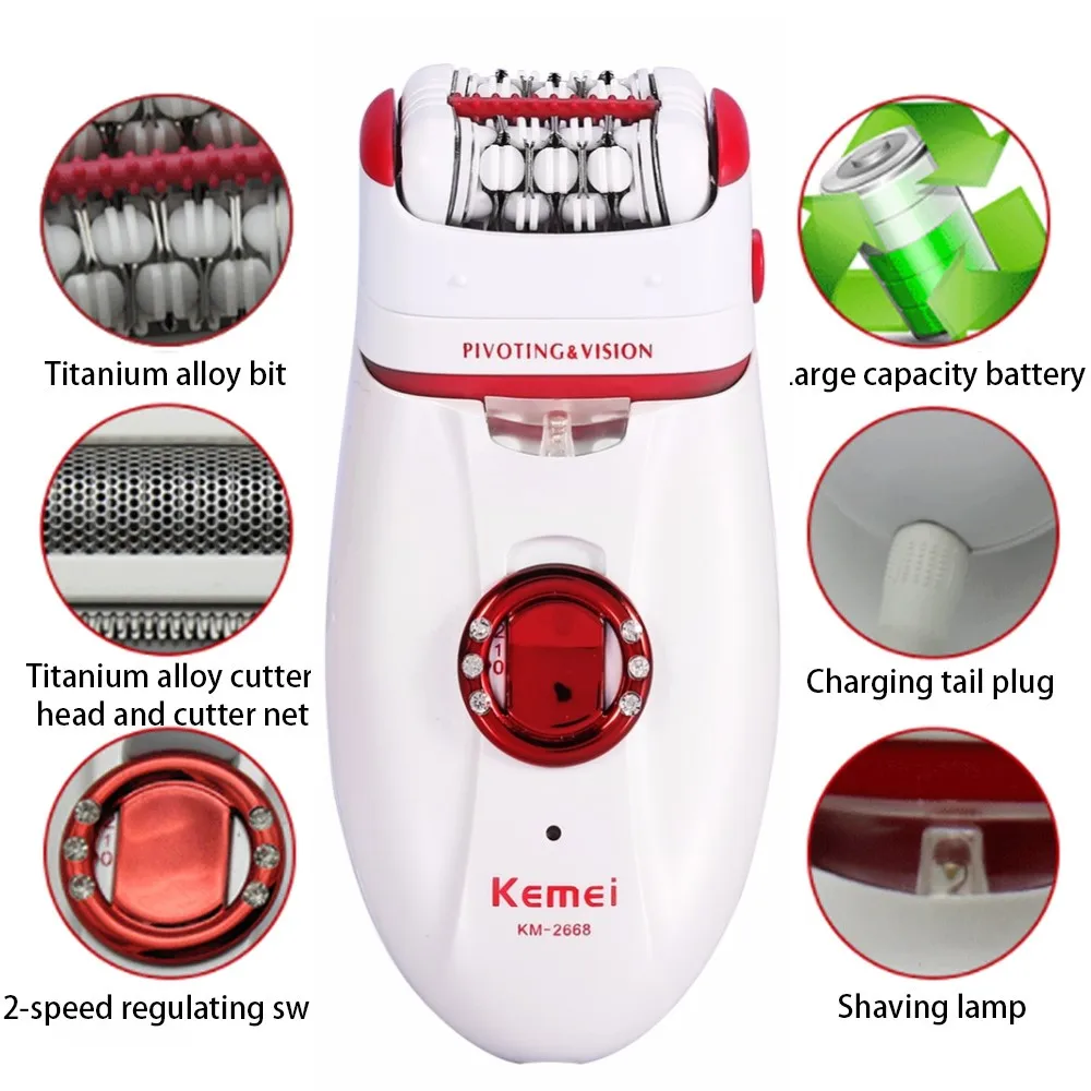 Kemei Mini 2 in 1 Hair Removal Machine Electric Rechargable Female Epilator Women Lady Shaving Trimmer Bikini Leg Body depilador