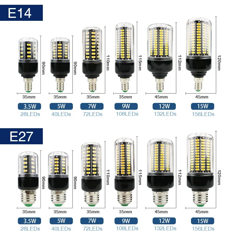 LED Bulb Corn Lamp E14 E27 220V LED Corn Light Bulb 110V 3.5W 5W 7W 9W 12W 15W Lampada Led Bombillas SMD 5736 Ampoule AC85-265V