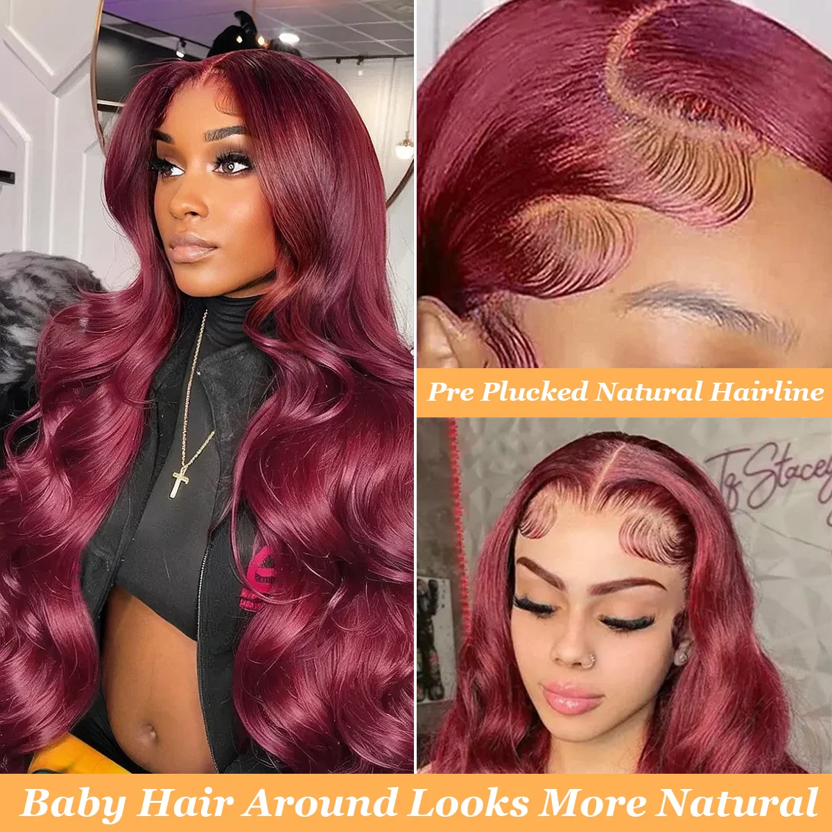 الجسم موجة 13x6 HD الدانتيل الشفاف الباروكة الأمامية 36 بوصة 220% الكثافة 99J بورجوندي ريال البرازيلي خصلات الشعر المستعار الإنسان للنساء