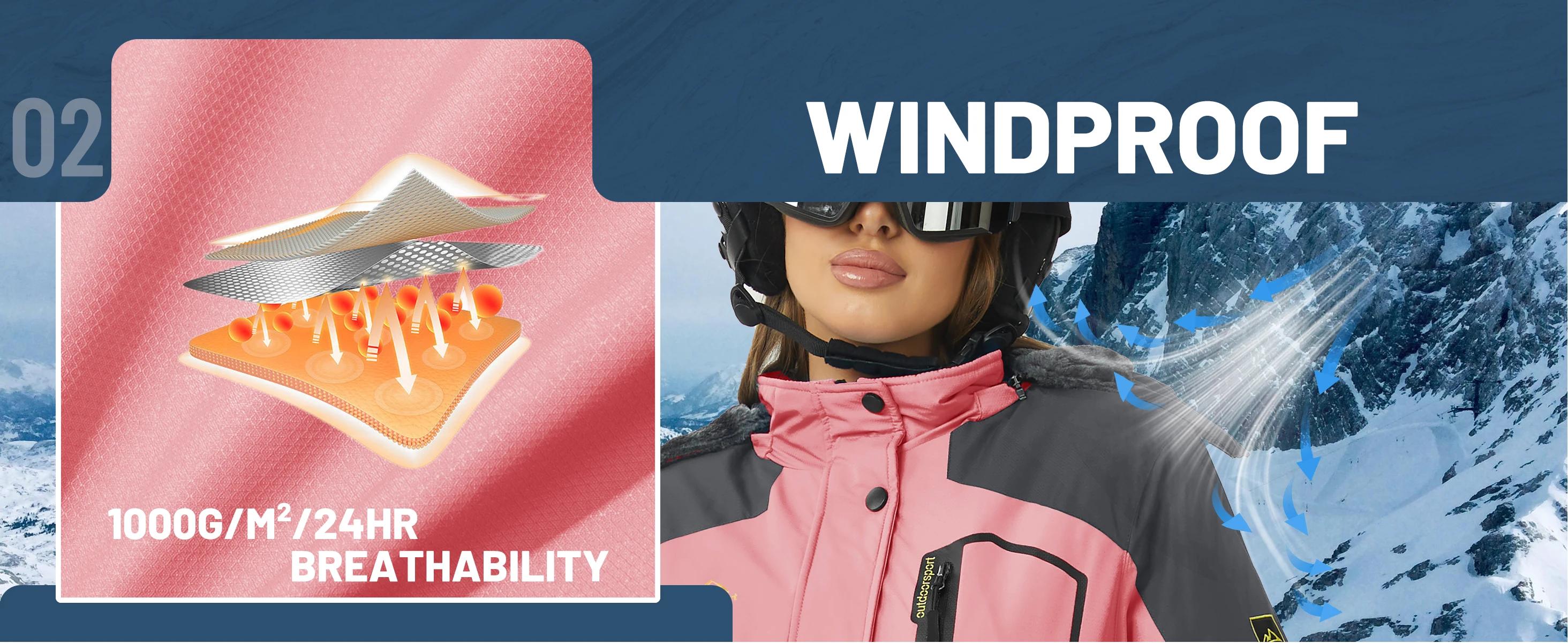 Damen Winter verdickte Jacke wasserdichte Skijacken Schneemantel warme Fleece-Regenjacke mit Kapuze Windjacke Wandern im Freien – Detail 5
