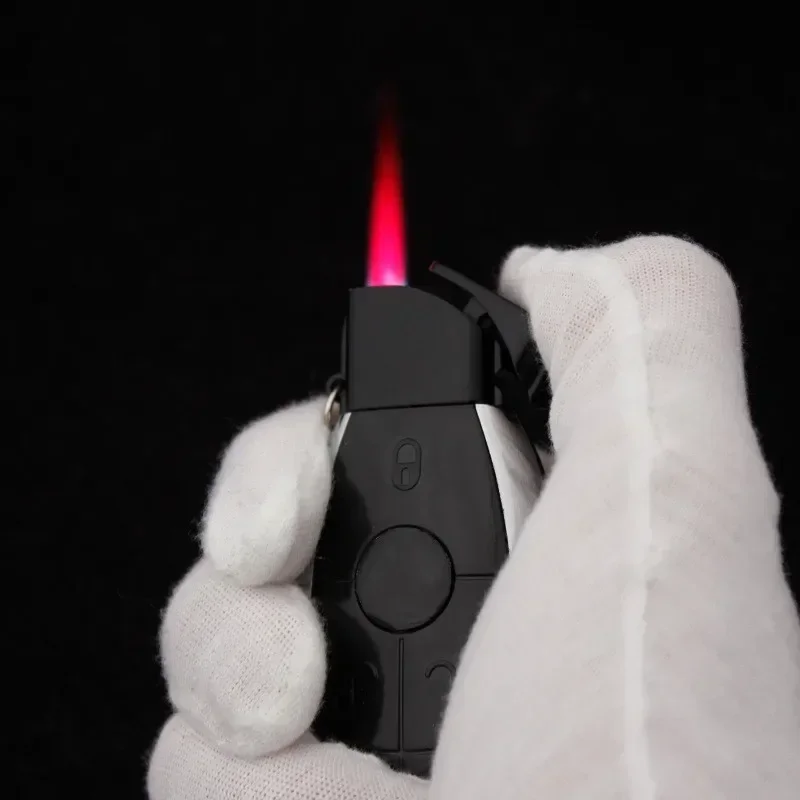 

Creative Car Key Lighter with Keychain Refillable Butane Gas Igniter Windproof Red Flame Cigarette Lighter Smoking Accessories