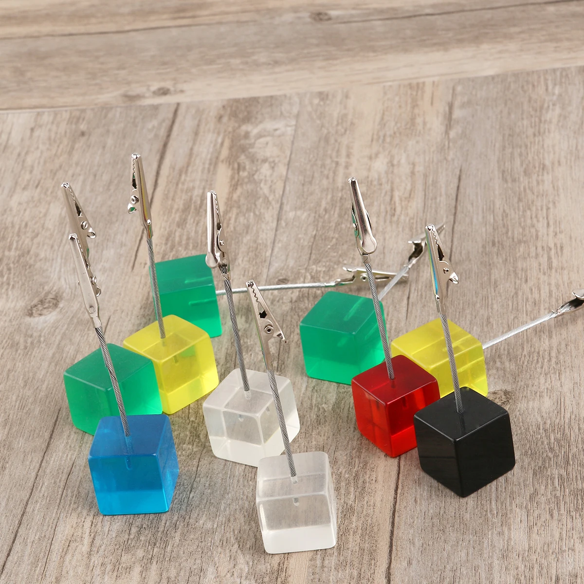 

Cube wire resin base Photo holder Memo clip Paper clip