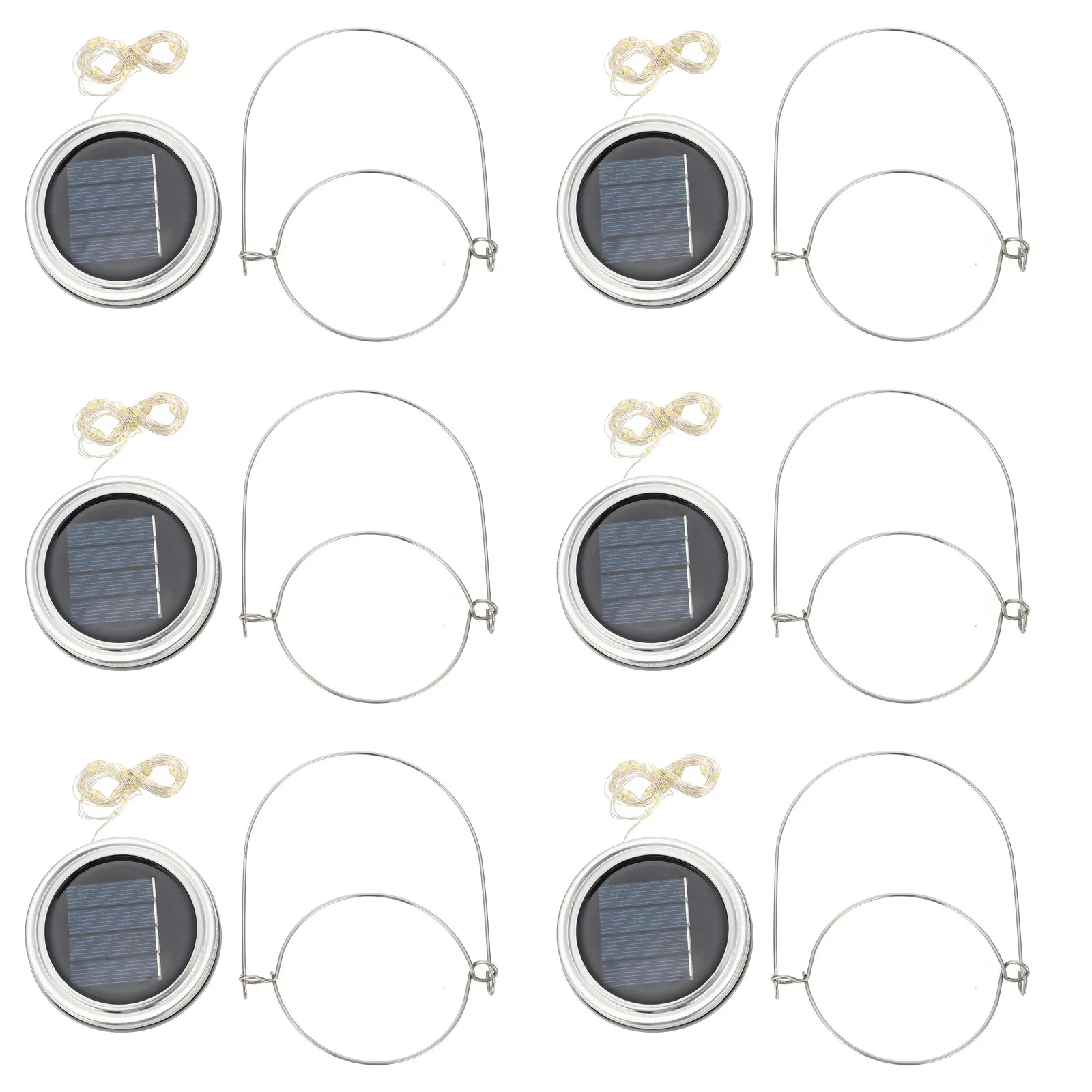 

6Sets Solar Powered Jar Light Lids with Hangers for Outdoor Garden Patio Balcony Decoration Warm White LED String Lights