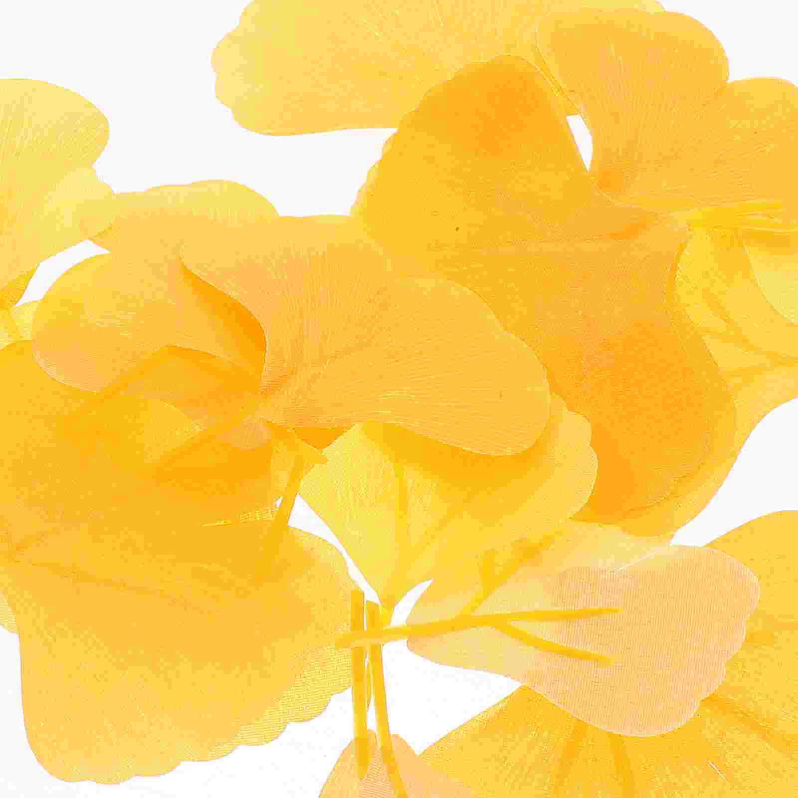 100 Pcs Yellow Artificial Vine Morning Glory Leaf Ornament Ginkgo Leaves DIY Autumn Table Scatter Silk Flower Simulation Fake