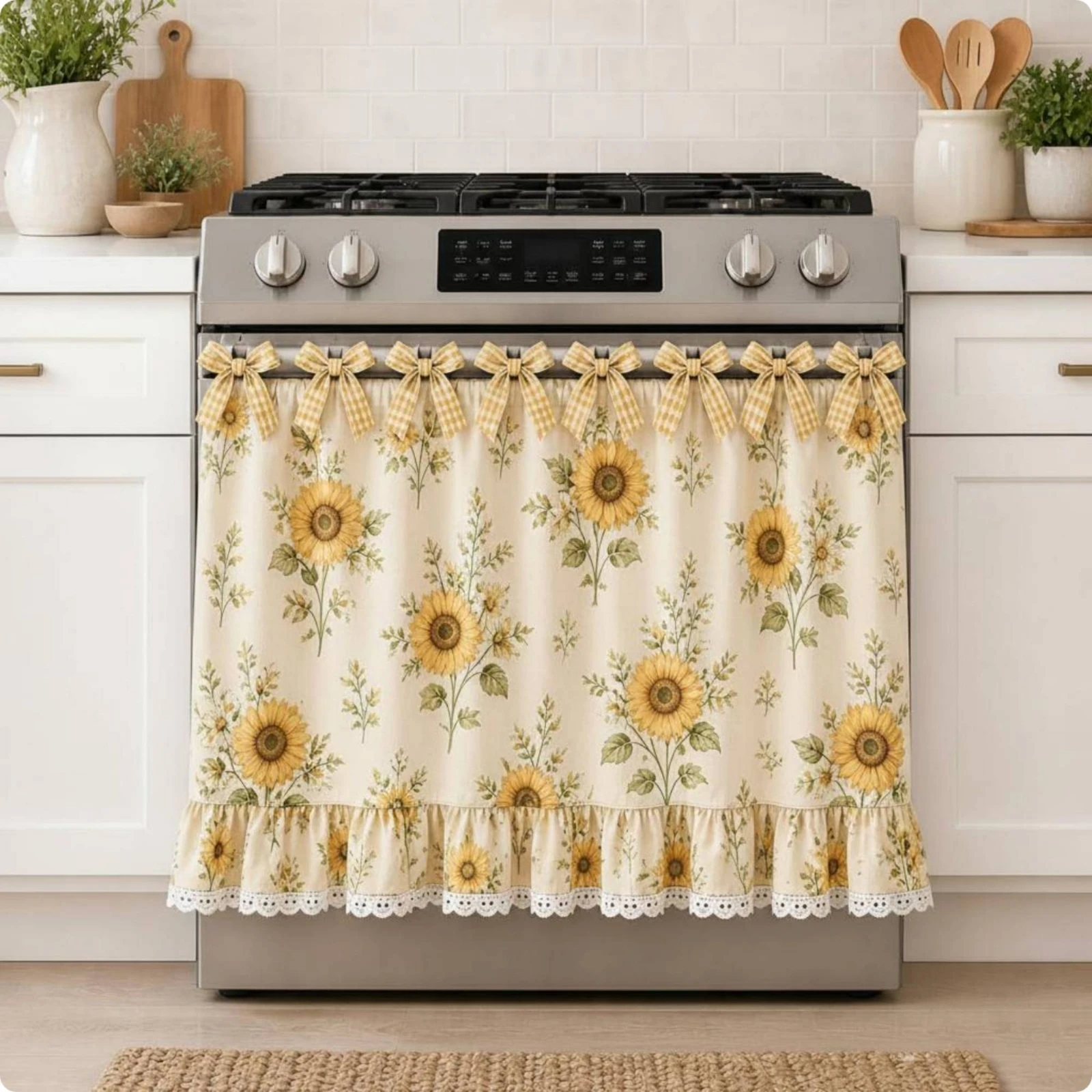 Farmhouse Oven Skirt Rustic Design Oven Door Curtain Decorative Oven Curtain Floral Print House Decoration Easy to Match