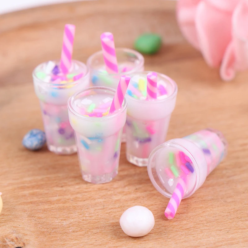 Model botol minuman krim 1:12, 5 buah Model makanan dapur miniatur rumah boneka