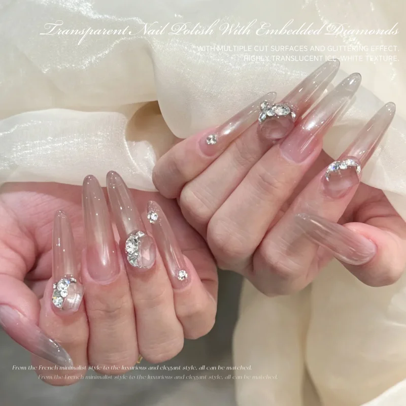 LYLE 12Pcs New Transparent White Nail Art Stack Heart Rock Candy Pigeon Egg Crystal Flatback Rhinestone Ball Ins Chic Charm 3D