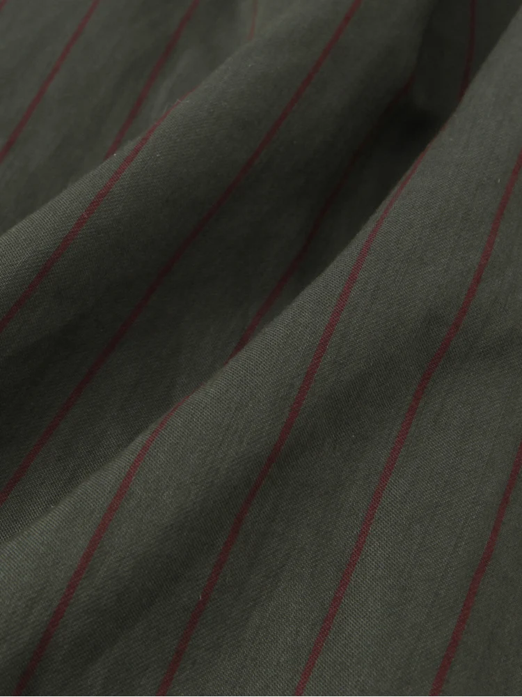 Spring Autumn Stand Collar Long Sleeve Single Breasted Striped Shirts Women Pockets Decoration Blouses Female Casual Wear 2025