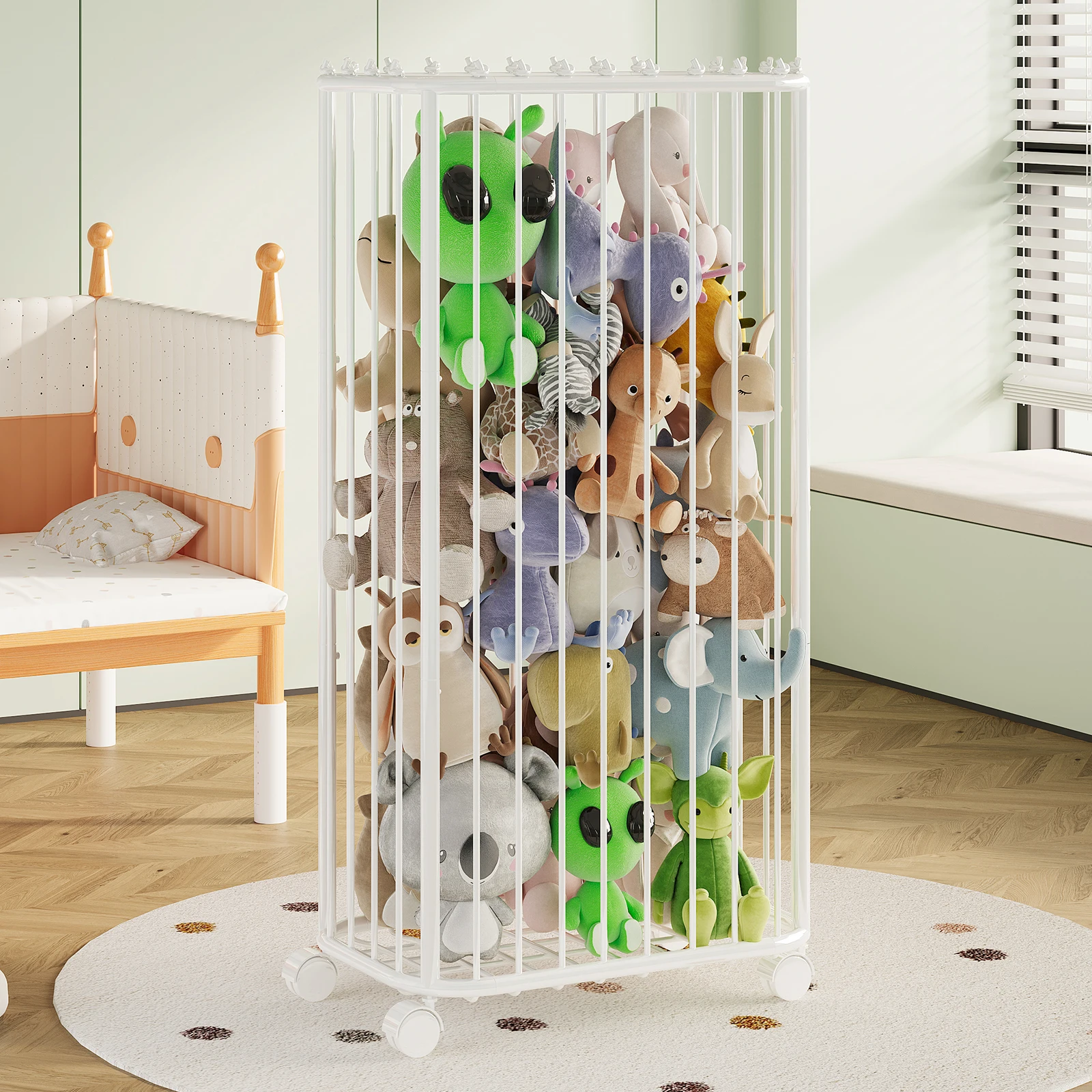 large-capacity-floor-standing-doll-and-plush-toy-storage-rack-with-wheels-movable-storage-shelf-for-organizing-dolls-and-stuffed-animals-iron-art-design
