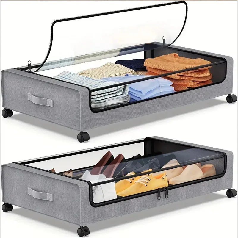 

Большой прозрачный контейнер для хранения под кроватью с колесами и крышкой, идеально подходит для обуви и одежды, идеален для общежитий и спален.