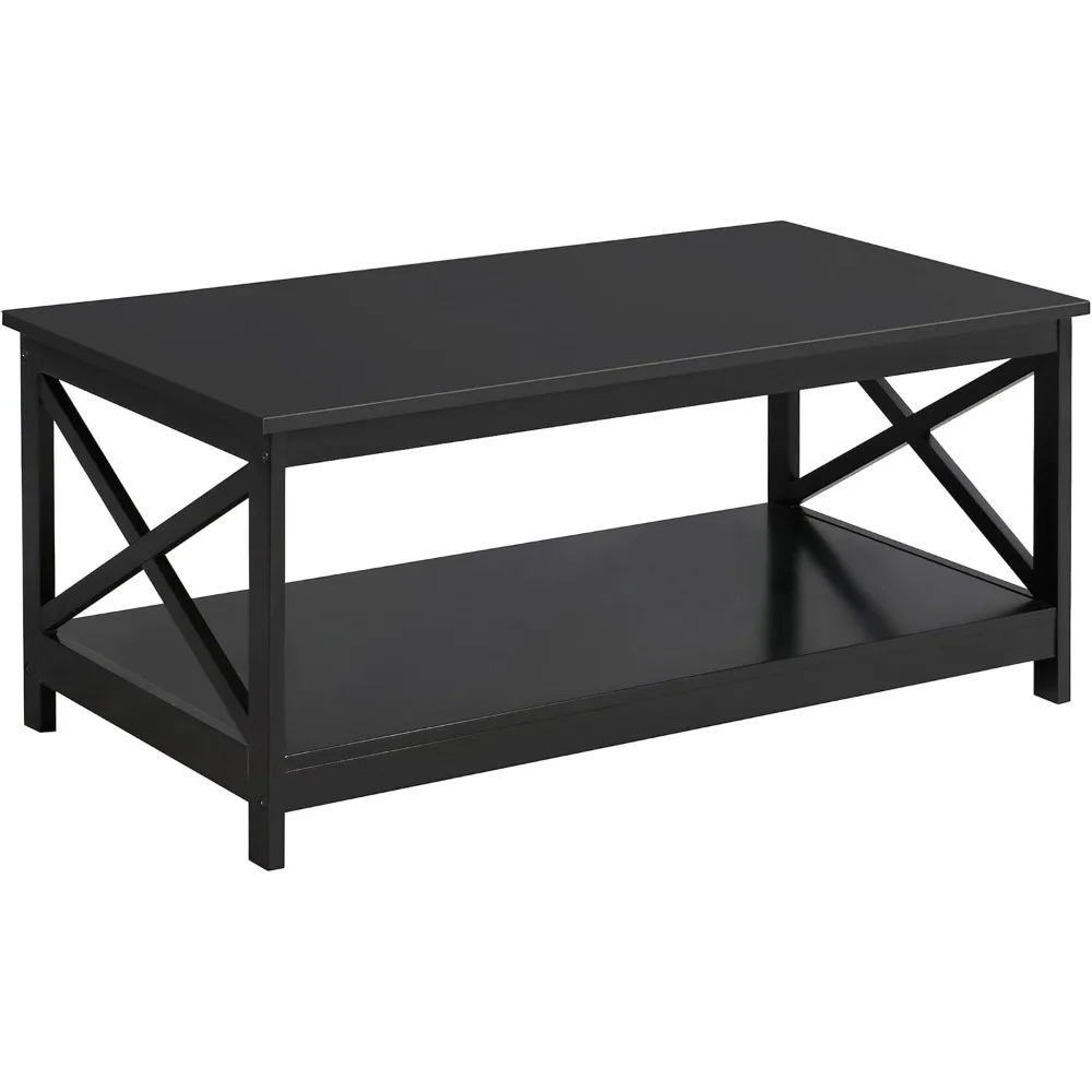 

Living Room Modern X Design Coffee Table Black Cocktail Table with Storage Shelf