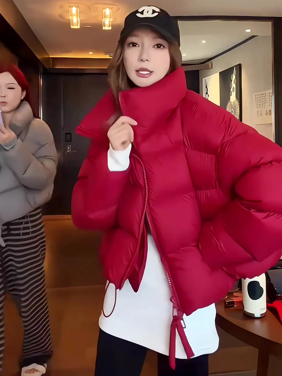 Abrigo de invierno ort 90 blanco Du down Jaet Thiened con cuello levantado, ropa de abrigo cálida, Color rojo, informal, holgado