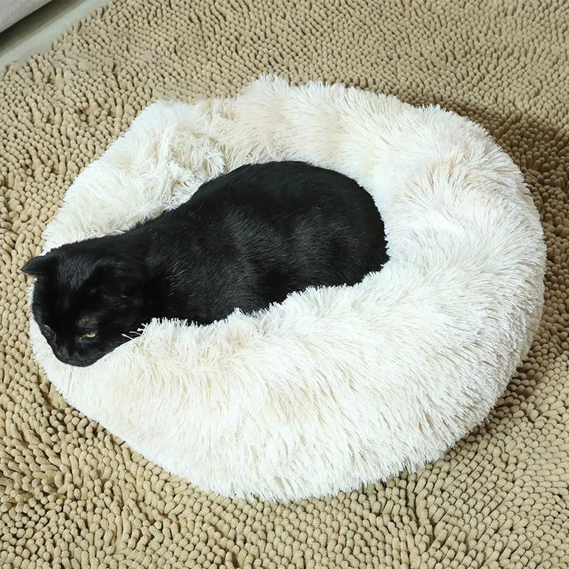 Round Tie-dye Plush Dog Bed Puppy Kennel Cat Cushion Washable Soft Small Medium Big Pet Cat Dog Sleeping Bed Winter Warm Mat