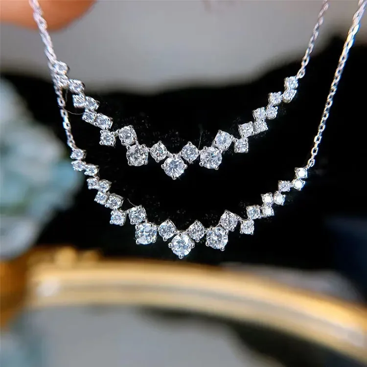 Fashion New Product 1 Carat Small Diamond Pendant Silver Necklace Female Shiny Crystal Clavicle Chain Jewelry Party Gift