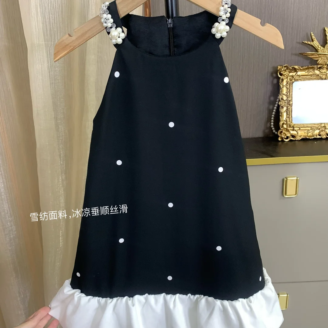 Girls' nail bead camisole dress summer dress 2026 new style children's little girls' ruffled camisole dress
