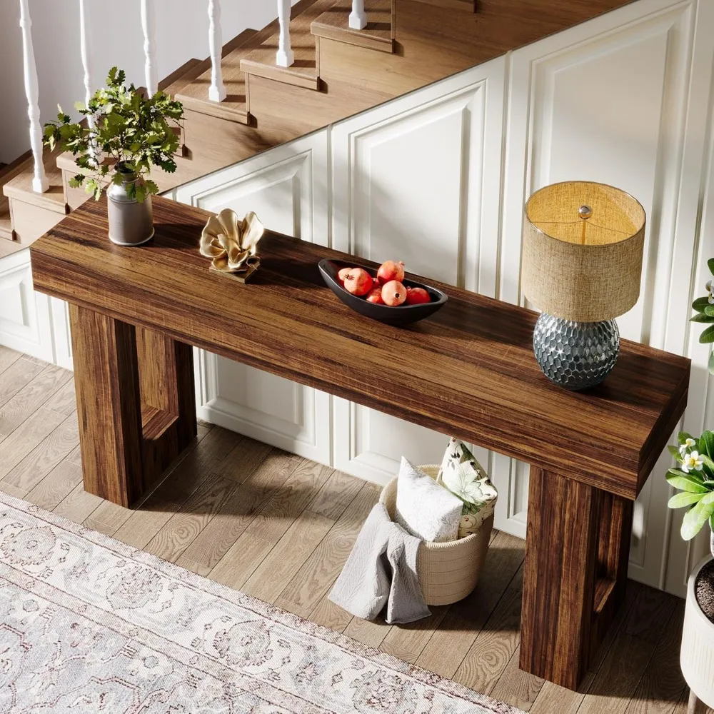 Farmhouse Style Narrow Console Table 63 Long for Sofa Back, Rectangular Wooden Entryway Table for Entrance Area