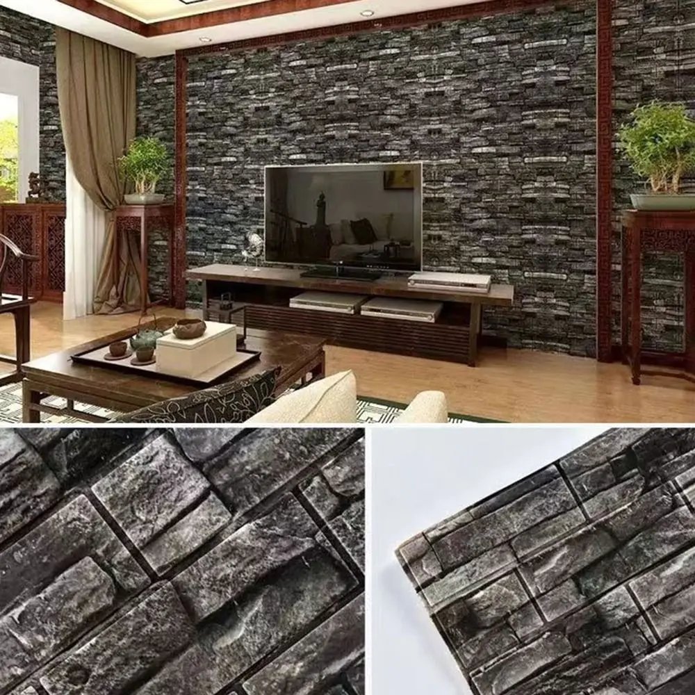 Waterproof 3D Imitation Brick Wall Stickers Peel and Stick Retro Decorative Stickers DIY Moisture-proof