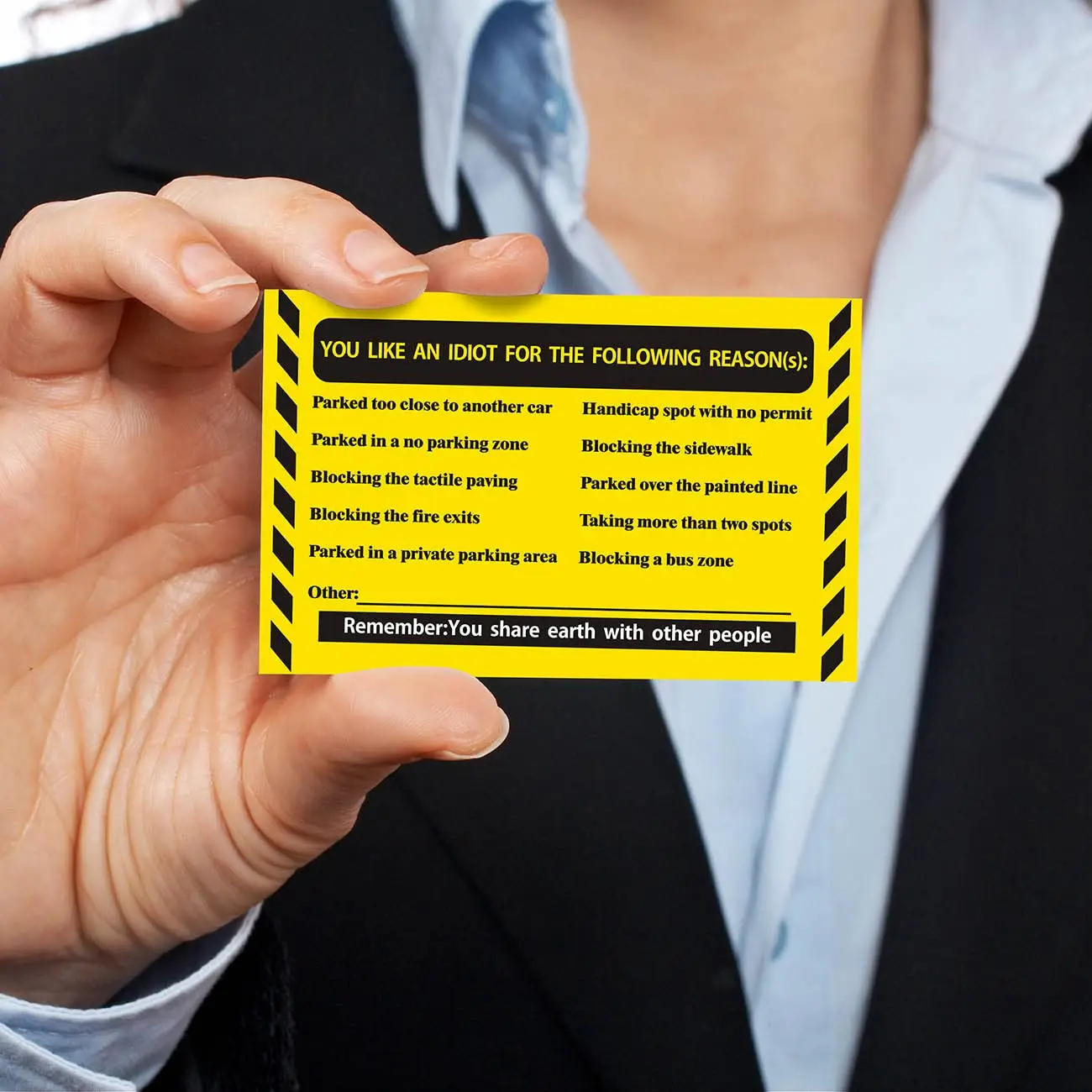 50 biglietti da visita Ti parchi come un idiota, carte di parcheggio cattive scrivibili, parcheggio illegale multi-causa, avviso di violazione zona permesso