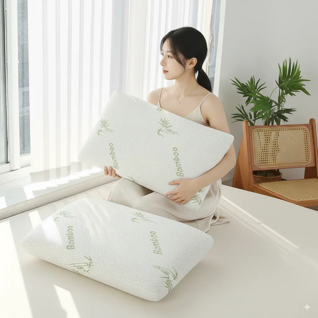 Bamboo Fiber Memory Pillow Slow Rebound Travel Pillow Protecting The Cervical Spine Neck Pillows for Sleeping Pillow for Bedroom
