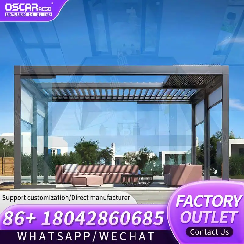 

Оптовая продажа, современная биоклиматическая алюминиевая моторизованная пергола с жалюзи, идеально подходит для сада, патио, балкона, уличного раствора, перголы