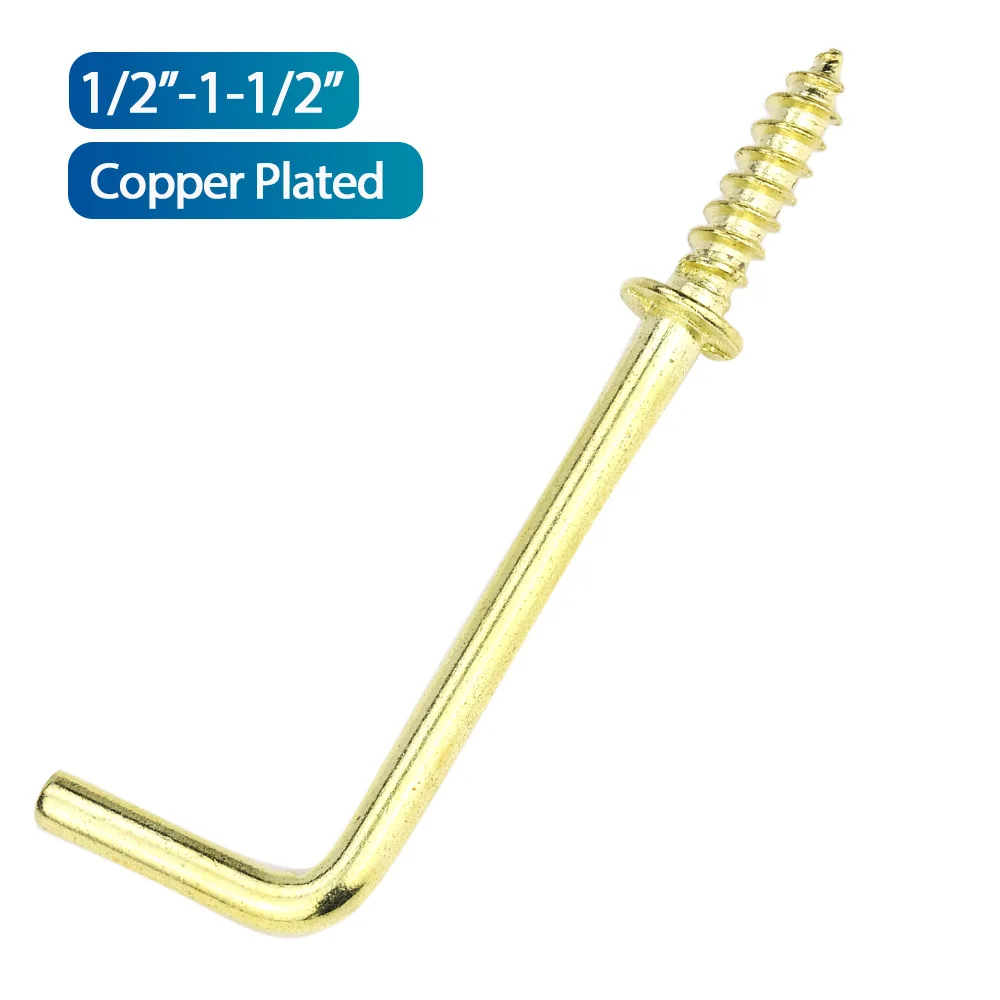 L-Shaped Right Angle Screw Hook Copper Plated 1/2