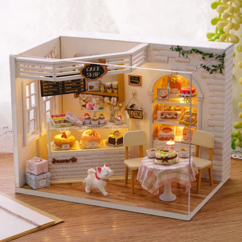 OUZEY Zoete Bakkerij Poppenhuis DIY, 3D Houten Miniatuur Cake Shop, Creatief Verjaardagscadeau voor vriendin en tieners