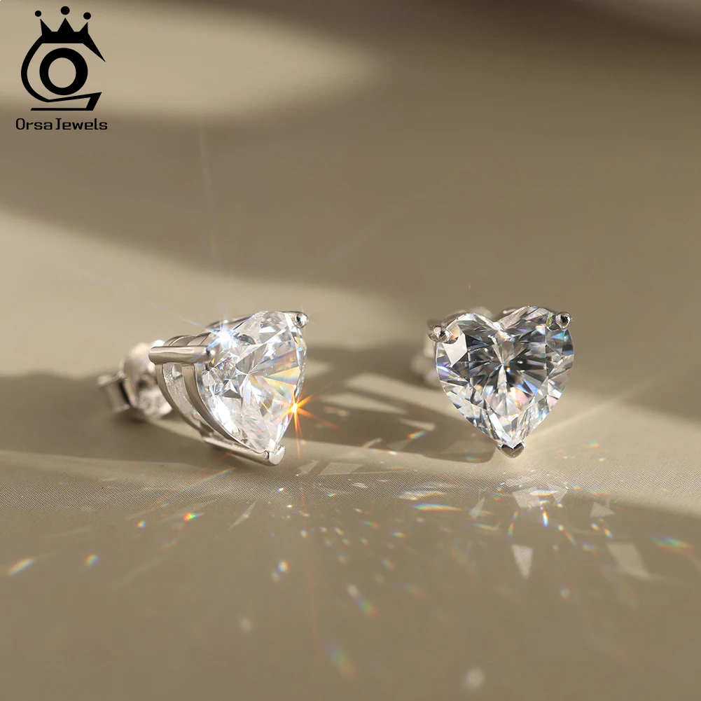 

ORSA JEWELS 1-4CT Серьги-гвоздики с муассанитом в форме сердца с сертификатом Серьги с бриллиантами Женская мода S925 Серебряные украшения SMOE07