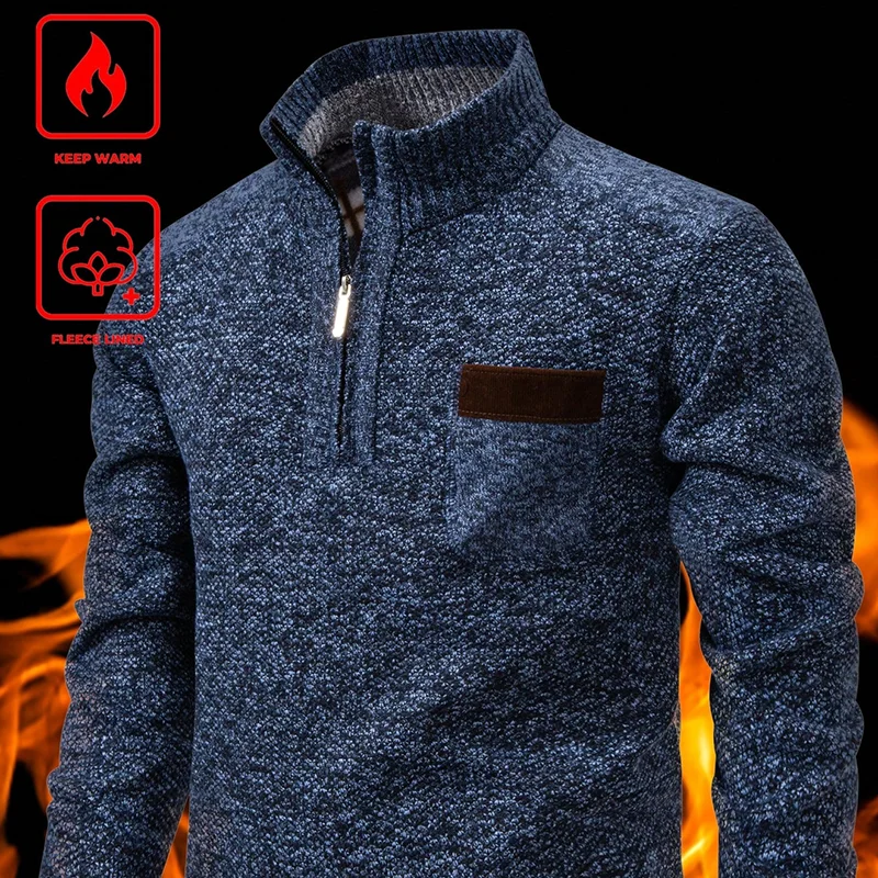 US Size Mens Polo Sweaters Quarter Zipper Turtleneck Pullover Long Sleeve High Collared Warm Fleece Pullovers