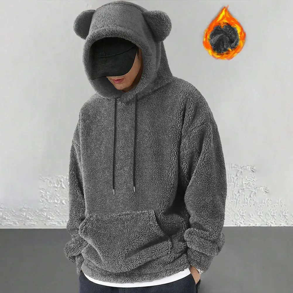 

Winter Men's Hoodie Cartoon Ears Decorated With Double-sided Velvet Pockets Loose Long-sleeved Casual Everyday Hoodie