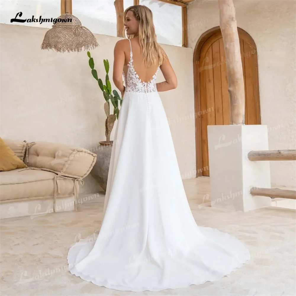 Beachside Boho A Line Wedding Dress Tiered Chiffon Customize V Neck Backless Bridal Gown Sleeveless Formal vestidos de novia