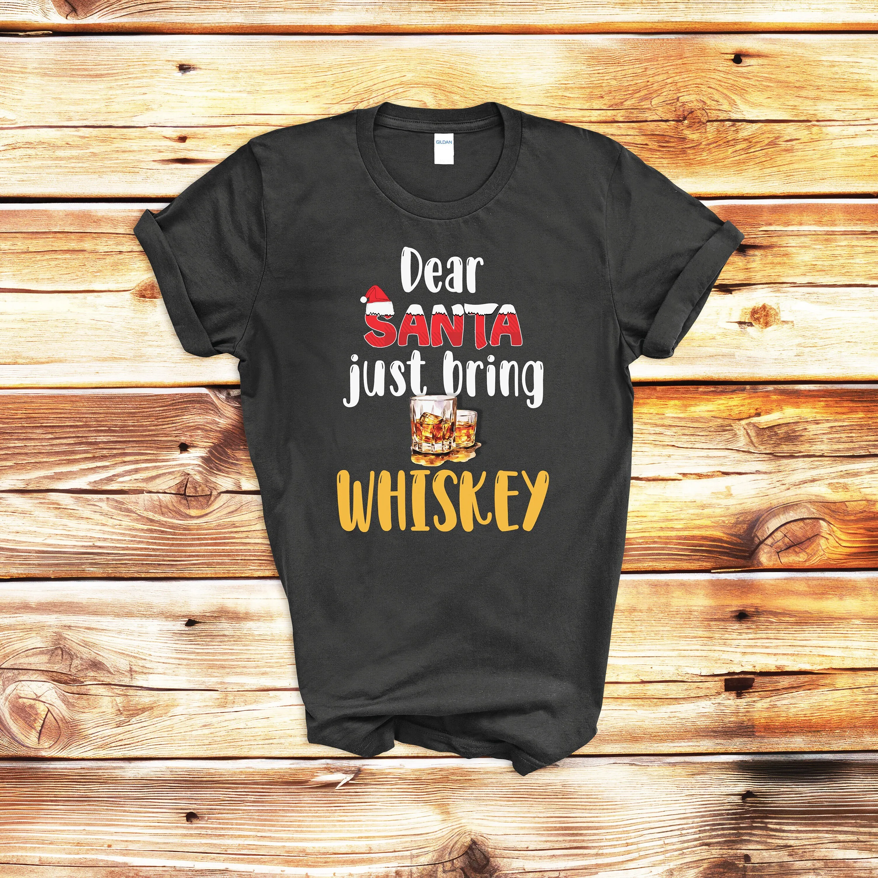 

Футболка Dear Santa Just Bring Whiskey, забавная рождественская футболка для питья во время алкоголя