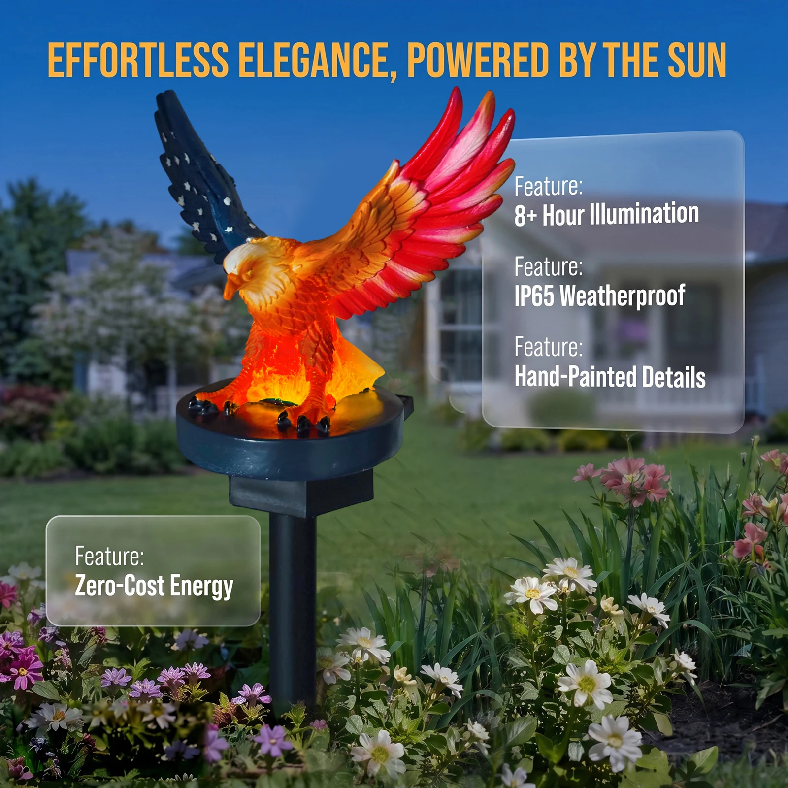 Eagle Solar Lights Waterproof Decorative Solar Powered Eagle Stake Lights 4th of July Decorations for Yard Patio Lawn