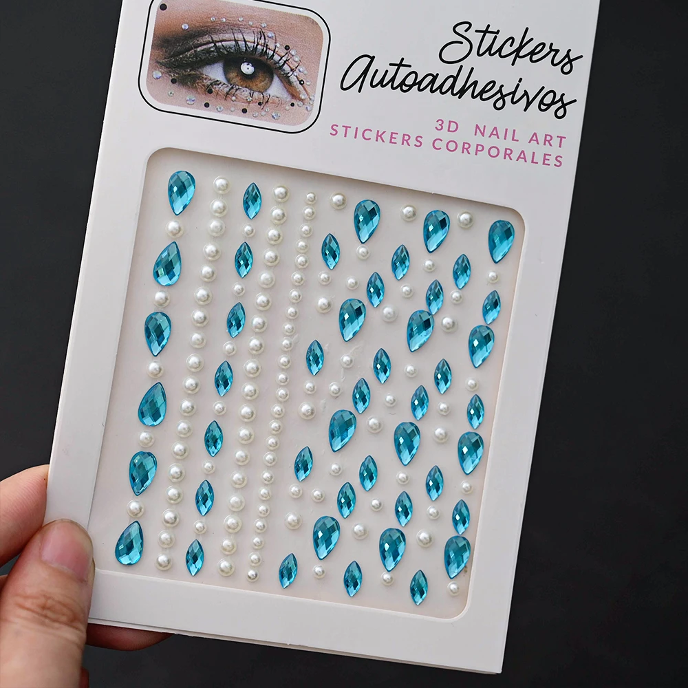 1 Blatt Stern & Mond Gesicht Edelsteine Juwelen Aufkleber Herz glänzende Strass Augen Make-up temporäre Tattoos Dekoration für Musik Festival – Detail 13