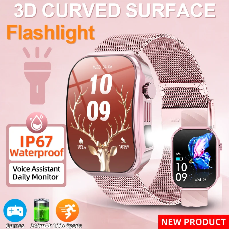 

Новые умные часы LIGE для мужчин и женщин, светодиодный фонарик, спортивные часы для фитнеса, Bluetooth-вызов, цифровой термометр, монитор женского здоровья, умные часы