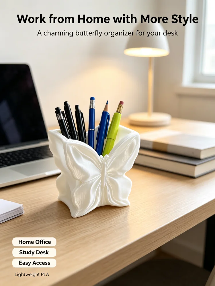Creative Butterfly Decorative Pen Holder 3D Printed Pla Silk White Pen Cup Sweet Style Desktop Organizer Cute Butterfly-Shaped Pencil Holder Decorative Desktop Stationery Organizer Home Study Vanity Pen Holder Simple Desktop Accessories 3D Printed Desktop Ornament Silk White Texture Pen Storage Holder Universal Stationery Organizer for Office, School, and Meeting Rooms Desktop Decoration Items Lightweight Pen Storage Desktop Organizer