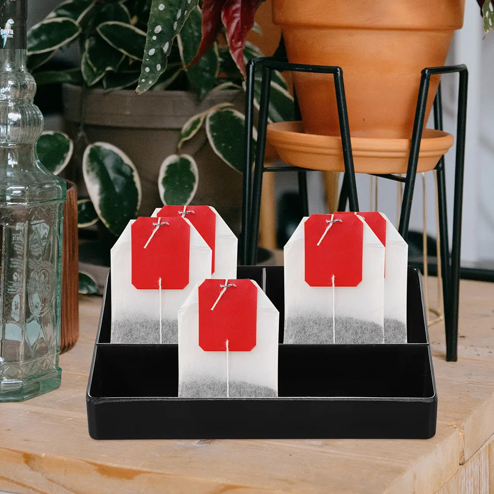

2Pcs Multi-Grid Tea Bag Box Smooth Finish Organizer for Coffee Bar Accessories Sugar Holder Countertop Storage Home Office Use
