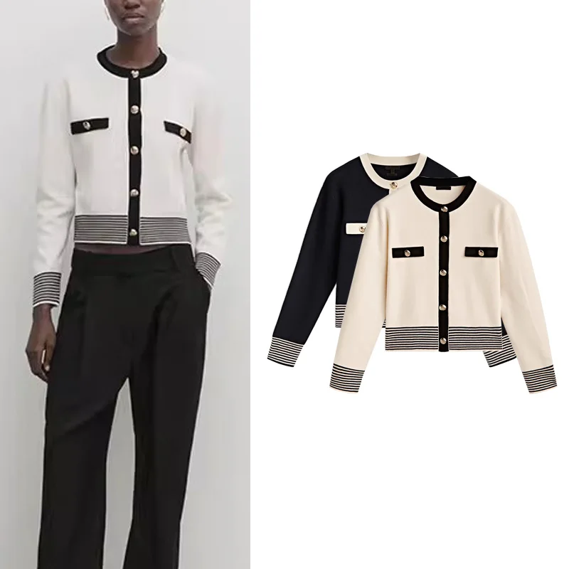 

Ladies Ele Striped Knitted Sweater ort Outerwear Button Design Polyester Fiber Commute Sle Regular Length Long Sve