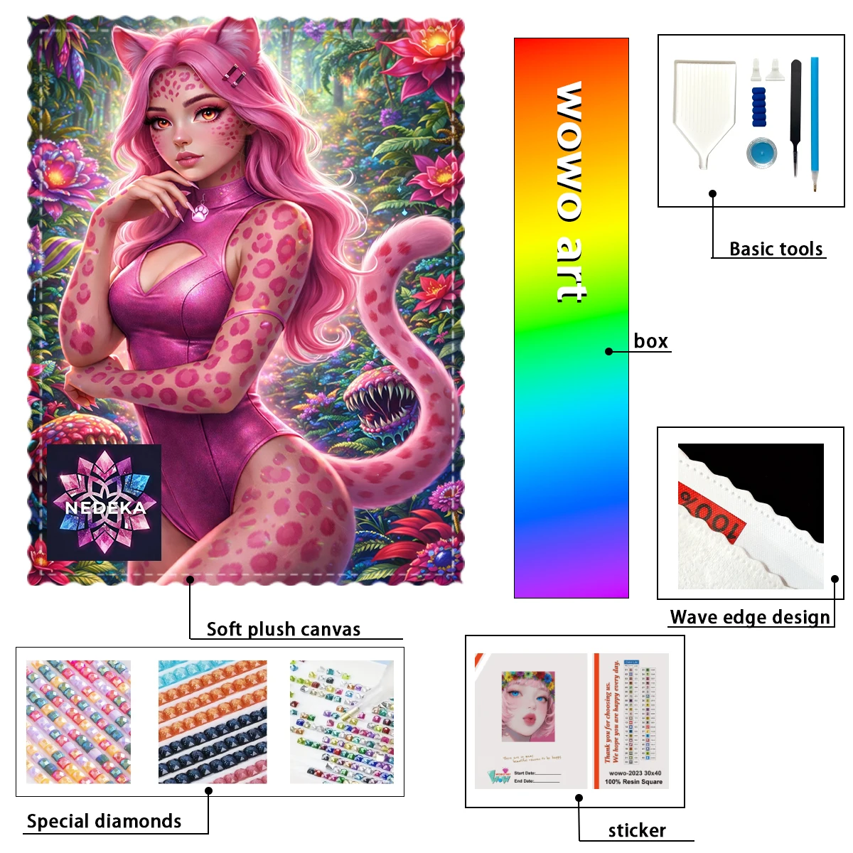 

【NEDEKA_ Diamond Art】Pink Leopard Girl witch AB Rhinestone FD Rhinestone Perfect Resin Diamond