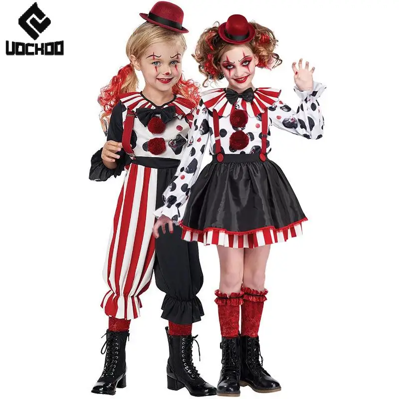 

Kid Clown Cosplay Costume Halloween Dress Girl Jumpsuit Joker Two-Piece Set Funny Carnival Child Clothing Festival Dress Up