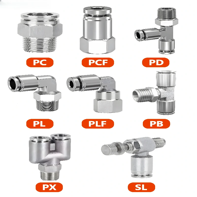 Pneumatic Hose Fitting 304 Stainless Steel  PC PCF PL PLF PB PD Air Tube Connector 1/8 1/4  1/2 BSP Quick Release Pipe Fittings