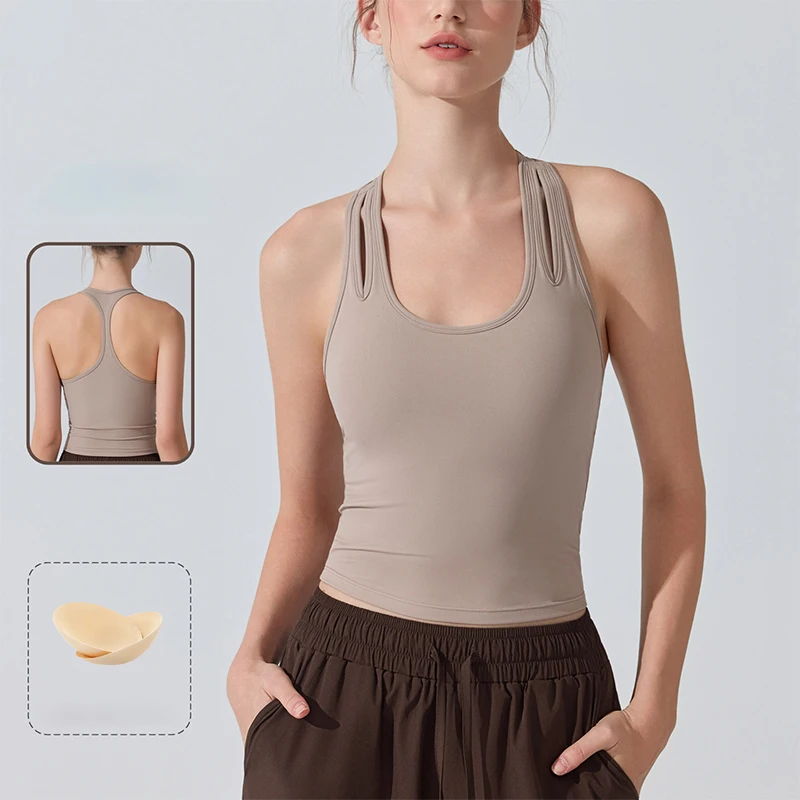 2026 Removable Bra Pads Sports Vest Women Soft Naked Feel Workout Tank Tops Woman Sexy Backless Slimming Running Yoga Clothes