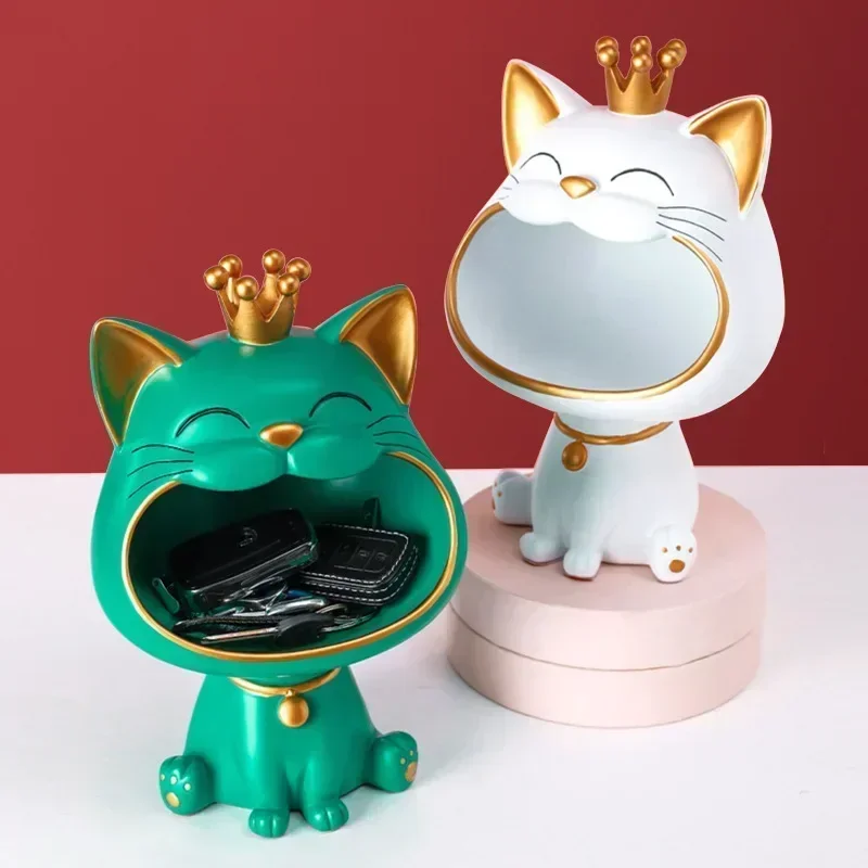 

Lucky Cat Sculpture Resin Storage Statues for Home Decor Nordic Animal Cats Decoration Accessories Modern Living Room