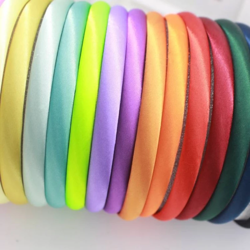 Sweet Candy Colored Satin Fabric Wrapped Head Hoops 10mm Wide Thick Blank Hairbands DIY Hair Craft Base Accessories