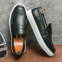 European Station Men  New Open mouthed Laughter Board Shoes Versatile Lefu Leather Shoes Black Brown Sizes 38-46 Men Shoes