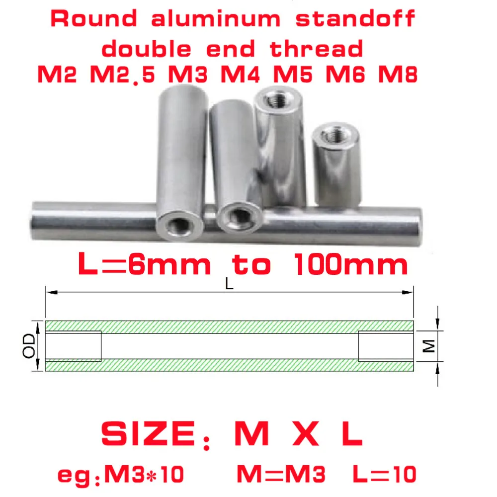 2-10 Stück/Set Aluminium-Abstandshalter M2 M2.5 M3 M4 M5 M6*L Runder Aluminium-Abstandshalter Verlängerungsmutter L=5 bis 100 – Detail 1