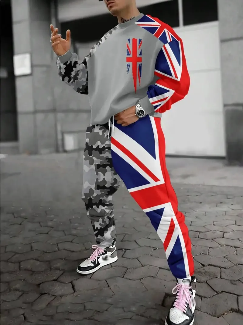 Nouveaux hommes manches longues et pantalons longs pour le printemps et l'automne 2025 décontracté patinage à roulettes 3D imprimé hip-hop rue vêtements pour hommes