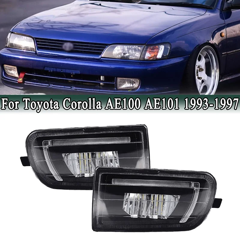 LED Fog Lights Daytime Running Light For Toyota Corolla AE100 AE101 1993-1997 Front Left & Right White DRL Driving Lamps