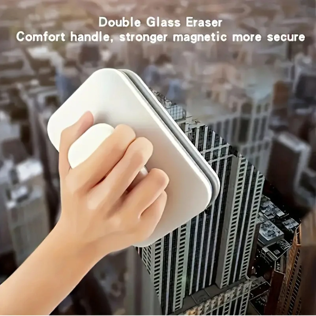 Double-Sided Magnetic Window Cleaner with Safety Rope, High-Strength ABS Handheld Tool for High-Rise Glass Cleaning, Anti-Pinch