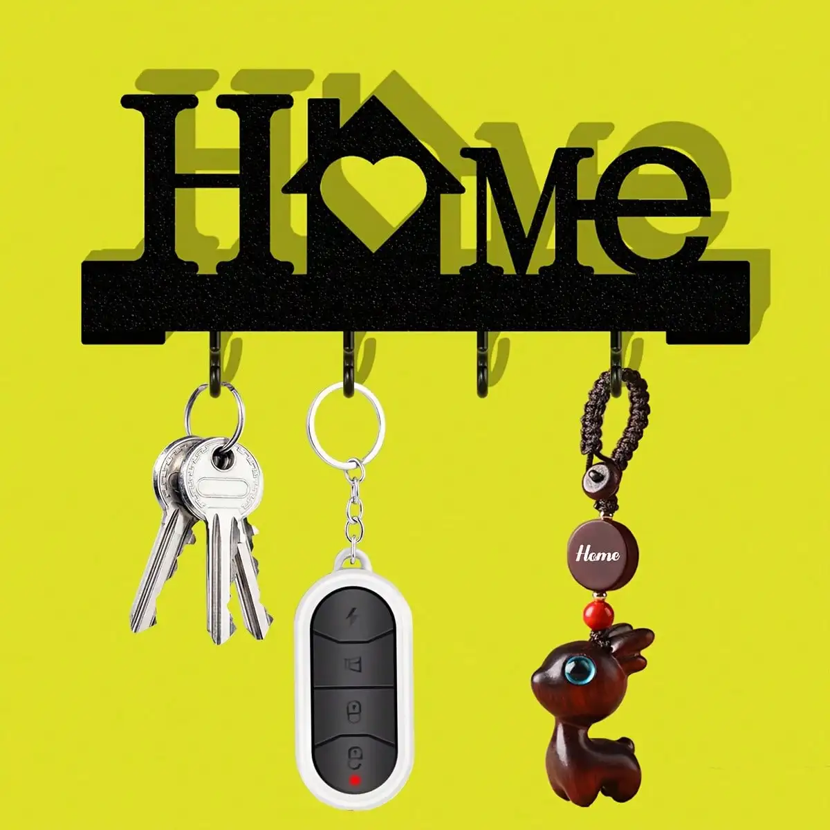 1pc Home Love Shape Key Holder Wall-Mounted Entryway Organizer Rack With Hooks, Comes With Transparent Nano Double-Sided Tape, No Drilling Required, Delicate Design, Suitable For Living Room Home Decoration