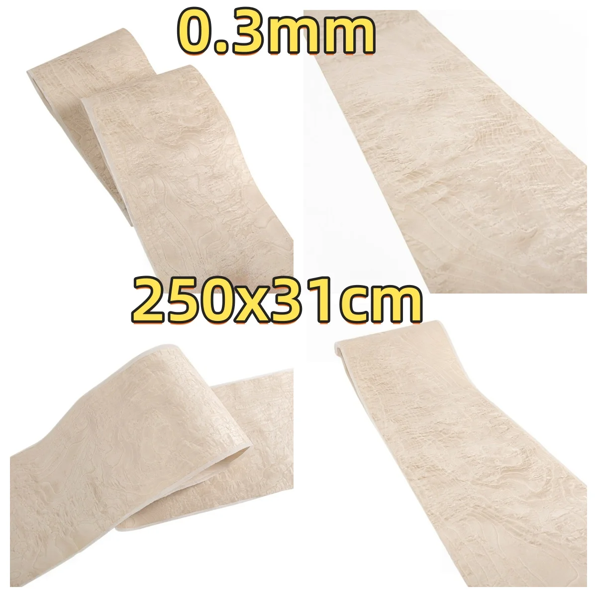 Natural White Ash Burl Veneer, 0.3mm, 250x31cm, For Album, Automotive Interior & Furniture Veneering.(Backing Non-woven Fabric)